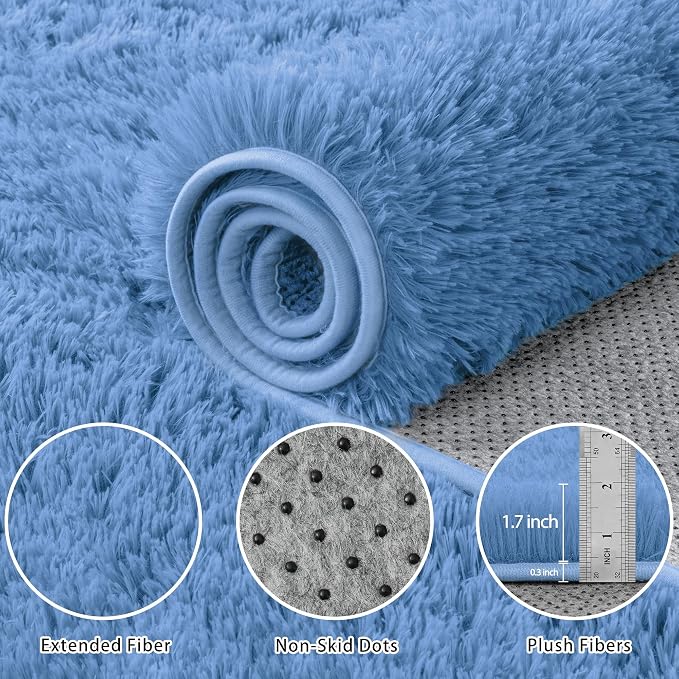 8x10 Area Rug for Living Room, Cobalt Blue Fluffy Shag Non-Slip Bedroom Rugs | - Image 5
