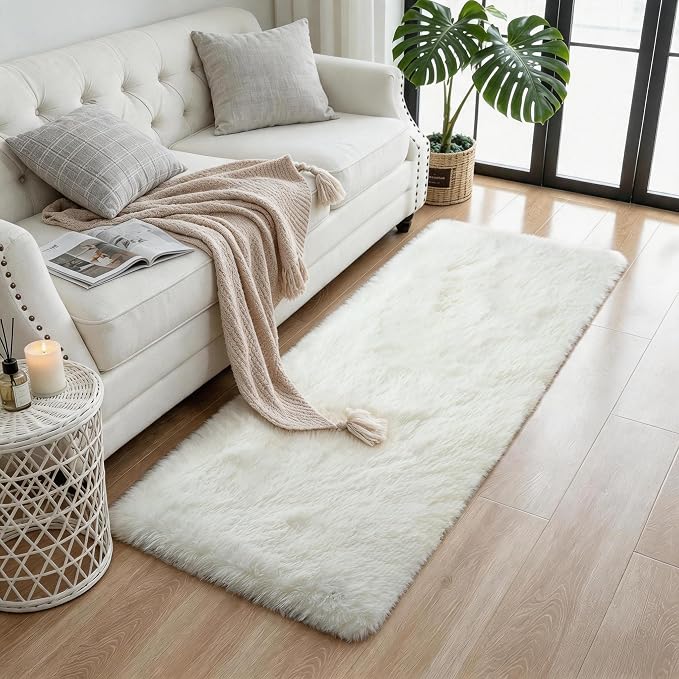 KCHOWUA Cream White Fluffy Area Rug 2x6, living room, kids room, and nursery - Image 6