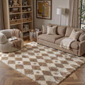 Brown 5x7 Area Rug for Living Room Soft Checkered Shag Carpet | Machine Washable by PureCozy