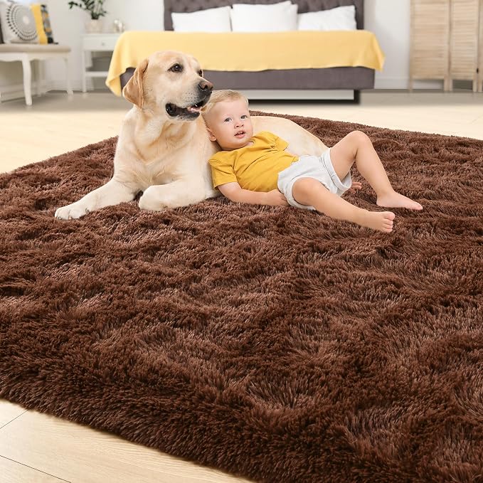9x12 Brown Area Rugs for Living Room Bedroom, Soft Fluffy Plush Shaggy Girls - Image 4