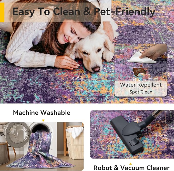 RELEANY Washable 7'x9' Abstract Area Rug - Image 5