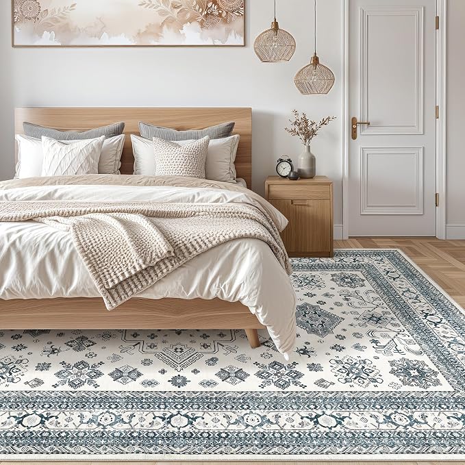 cotiled 8x10 Area Rug for Living Room, Traditional, Powder Blue | Soft - Image 6
