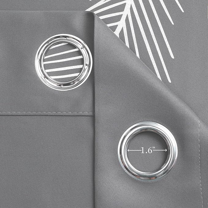 Grey Blackout Curtain for Dining Room 100W x 108L Inch Long Silver Palm Tree - Image 8