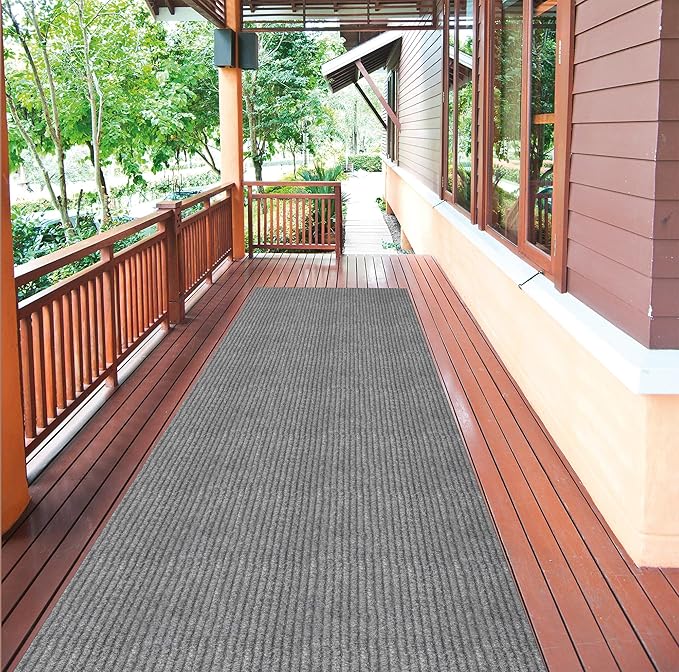 Ottomanson 2'7" x 50' Hallway Runner with Scraper Pile - Extra Durable Non-Slip Rug Mat for Indoor & Outdoor Use - Ideal for Kitchen, Entryway & Garage - High-Traffic Carpet, Gray