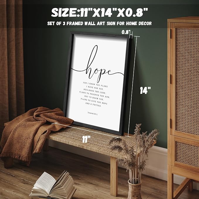 Houmury Set of 3 Framed Farmhouse Bible Verses Wall Decor Sign 11”x14” - Image 6