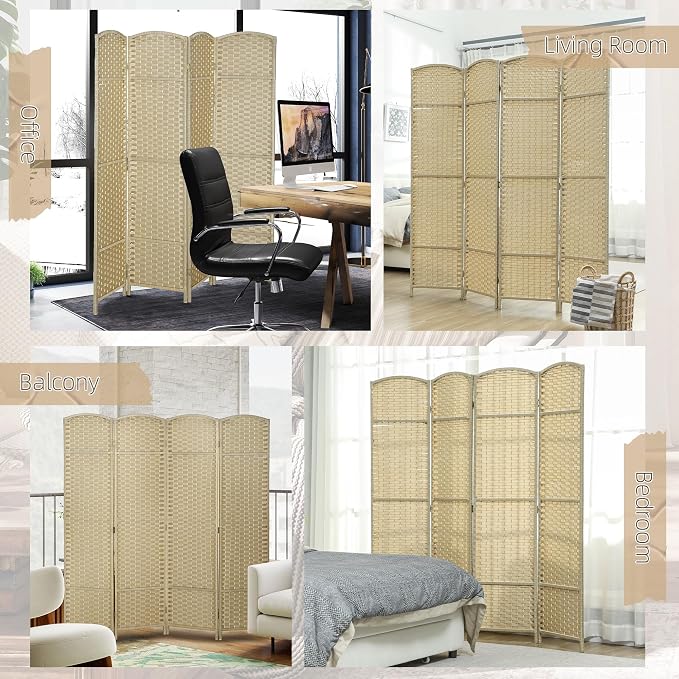 HOMCOM Room Divider 4 Panel Folding Privacy Screen 5.6' Tall Charcoal Gray | - Image 6