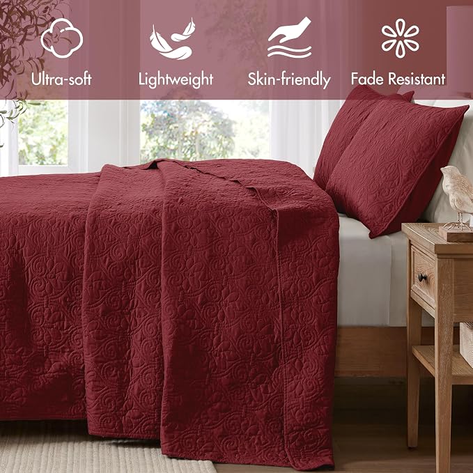 Madison Park Queen Quilt Bedding Set, Cottage-Inspired Damask, Classic Stitch - Image 2