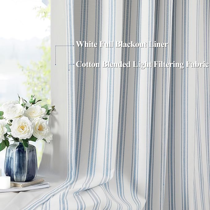 ZJDECOR 90 Inch Blue Striped Full Blackout Curtain Panels - Image 2