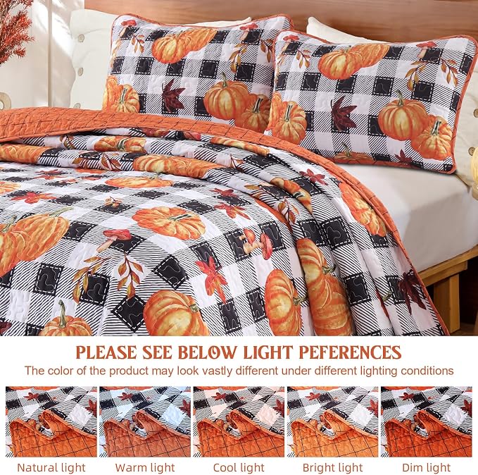 Anibedding Fall Patchwork Quilt Queen Size, Soft Pumpkins Maple Leaves Themed - Image 8