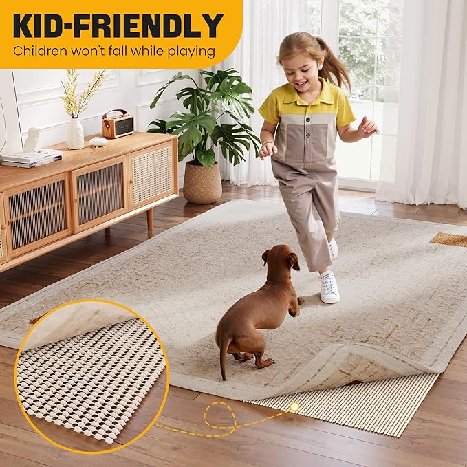 Non-Slip Rug Pad Gripper 2.5x12 Feet, Anti Skid Mat for Kitchen Hallway Runner Rug, Keeps Rugs in Position and Safe, Thick Cushioned Carpet Pad for Hardwood Floors Protection