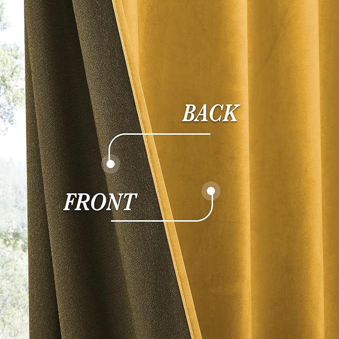RYB HOME Mustard Yellow Velvet Curtains 72 inches - Image 5