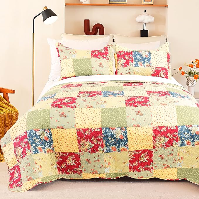 Cmfshape Summer Floral Queen Quilted Bedspread, Romantic Pink Quilt Set by cmfshape-quiltset