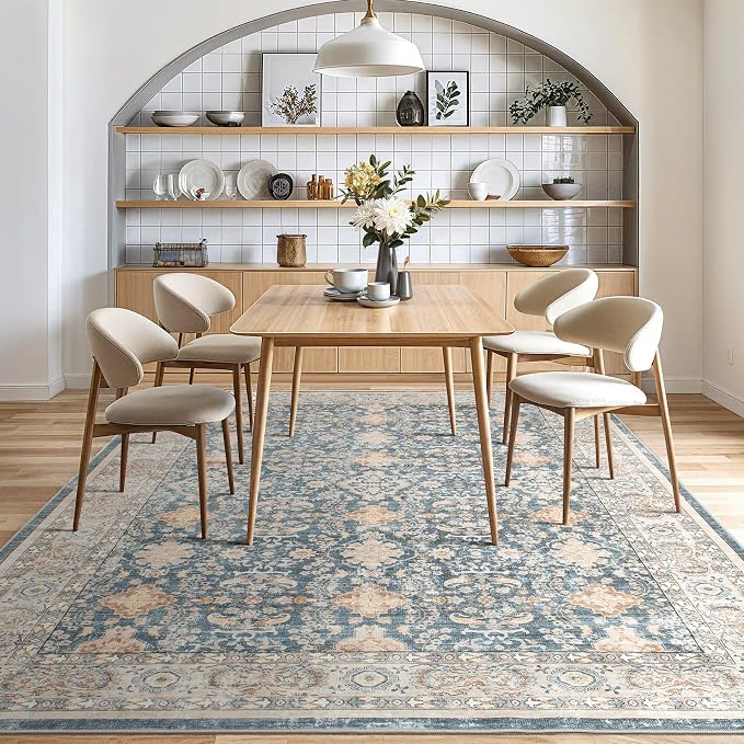 cotiled 6x9 Area Rug for Living Room, Traditional, Dark Blue | Soft Distressed - Image 8