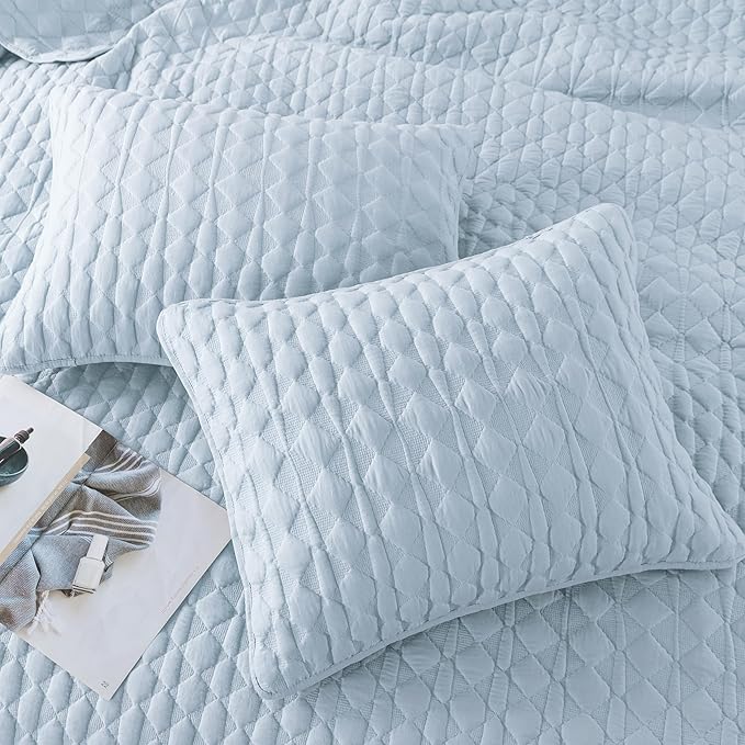 WDCOZY Light Blue Quilt King Size Bedding Set - Image 4