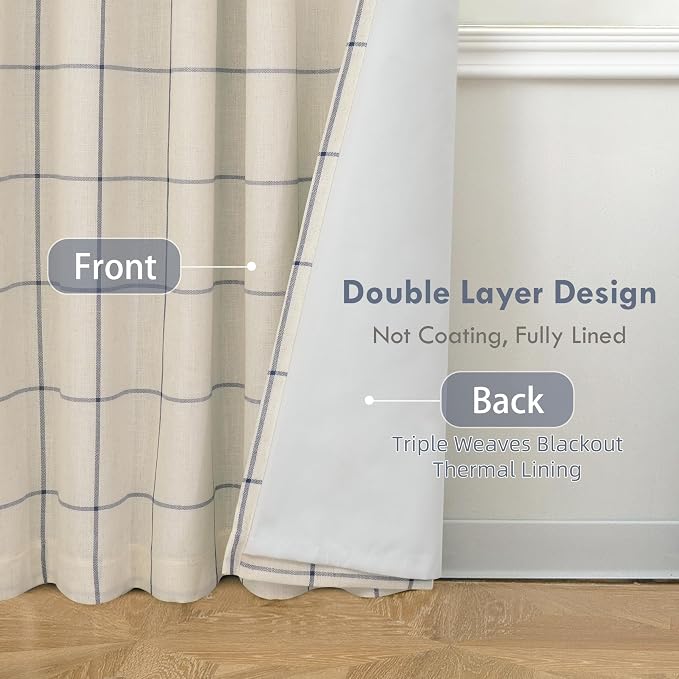 DriftAway 100% Blackout Plaid Curtains 102 Inches Long 2 Panels Navy Blue | - Image 4