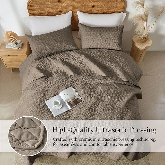 akkialla Full/Queen Size Quilt Bedding Set, Mocha Brown Lightweight Microfiber - Image 5