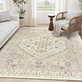 zesthome 3x5 Rug Ultra Soft Washable Rug, Non Slip Area Rug Indoor Entrance, Stain Resistant Rugs for Living Room Bedroom, Vintage Home Decor Area Rugs (Cream/Beige,3'x5')