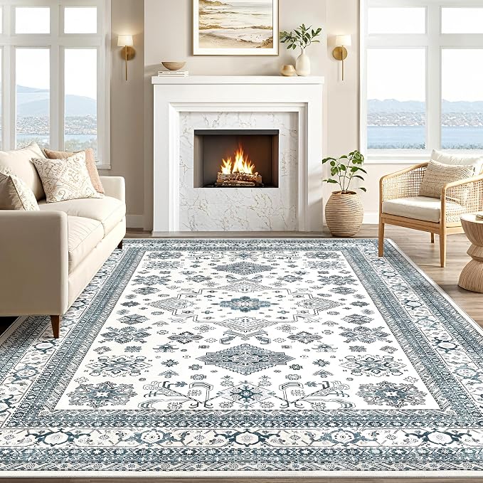 cotiled 6x9 Area Rug for Living Room, Traditional, Powder Blue | Soft - Image 5