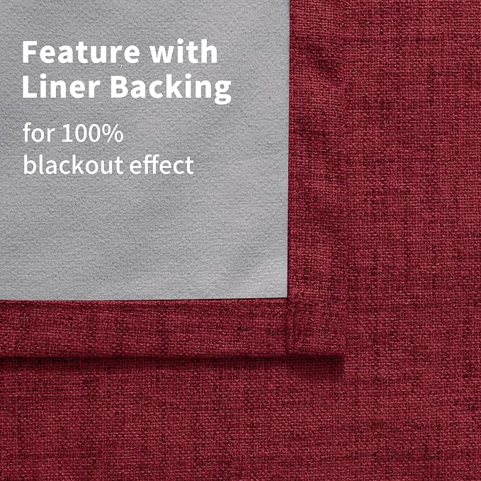 YoungsTex Burgundy Linen Blackout Curtains 72 Inches Long - Image 8