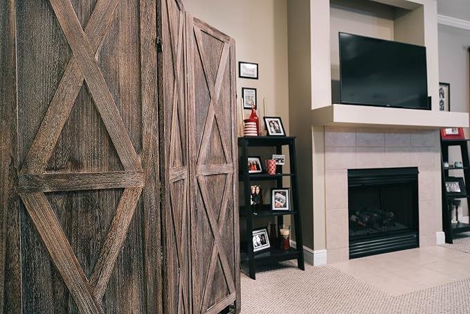 Premium Home 6-Panel Room Divider – Rustic Brown Barn Door, X Pattern Folding - Image 2