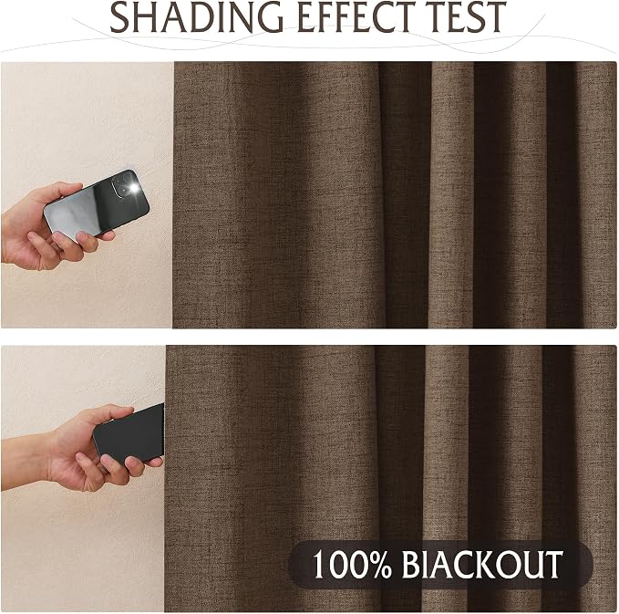 RYB HOME Brown 100% Blackout Short Curtains 45 Inches Long - Image 2