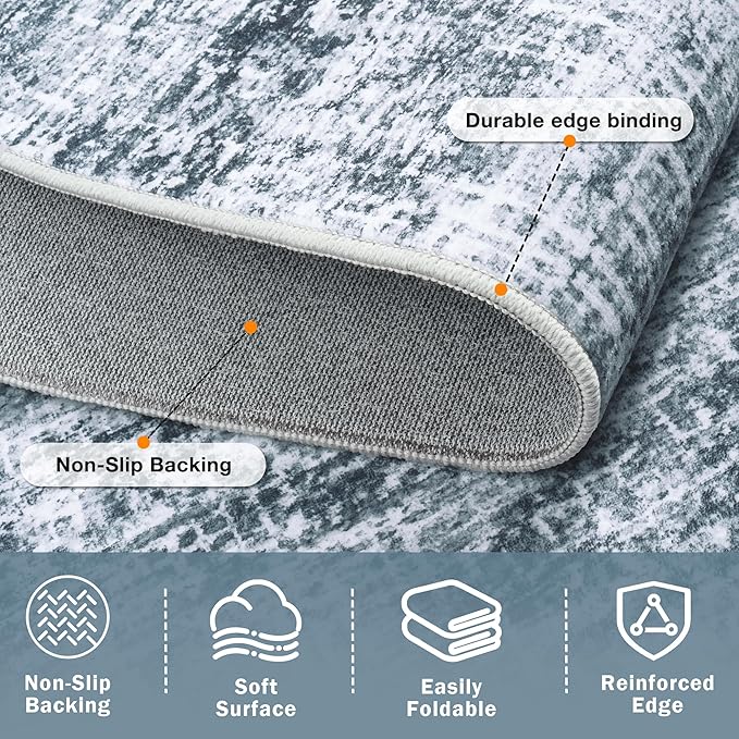10x12 Area Rug for Living Room Bedroom: Non-Slip Modern Light Slate Blue | - Image 5
