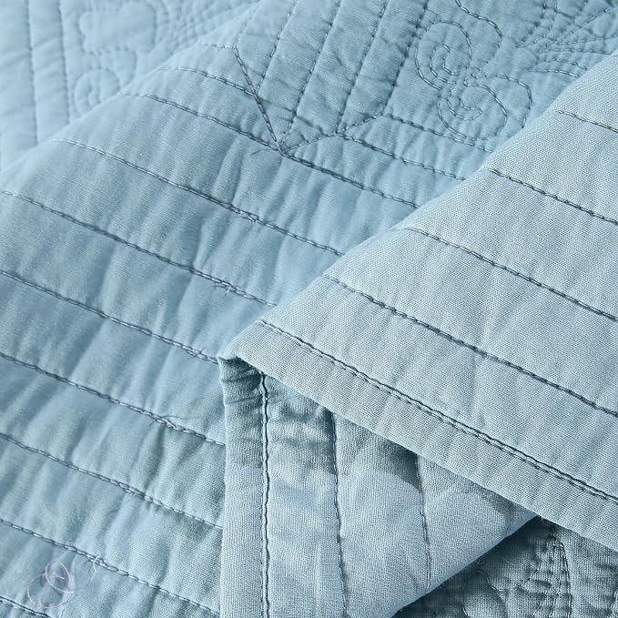 ROOMLIFE Quilt Set Queen Size 3D Floral Embroidery Pattern 3-Piece Cotton - Image 9