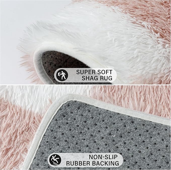 Pink Area Rug 5x7 for Bedroom Soft Fluffy Checkered Shag Carpet | Machine - Image 6