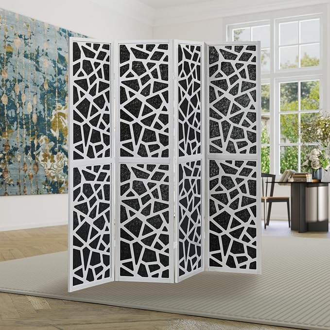 Roundhill Furniture Aurra 4-Panel Wood Room Divider, Folding Portable Partition - Image 3
