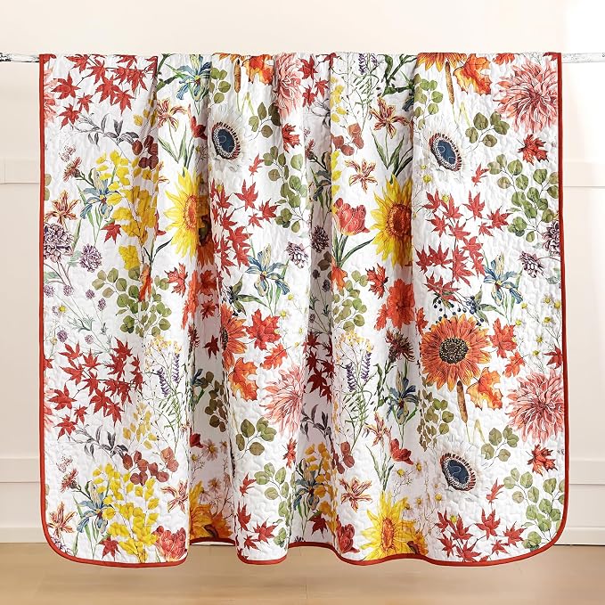 Yiran Fall Floral Quilt Set Queen Size, Microfiber Coverlet - Image 8