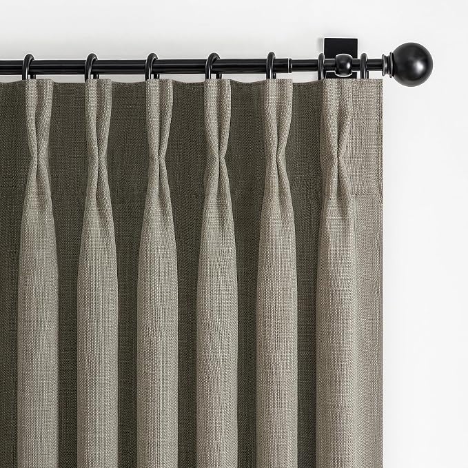 Blackout Double Layer Thick Linen Sepia Ebony Curtains 84 Inches Long by PleatedDrapes