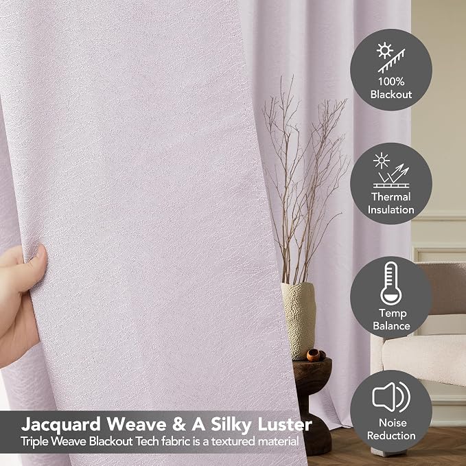 Deconovo 100% Blackout Curtains, Living Room Curtains Jacquard, 2 Panels - Image 4