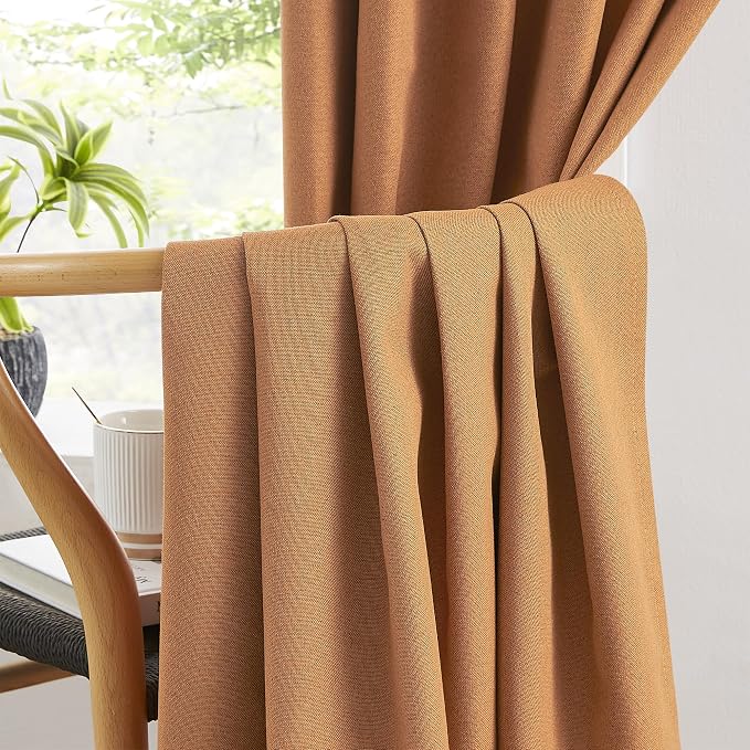 Burnt Orange Blackout Linen Curtains Short 2 Panels Set 45 Inch Length - Image 5
