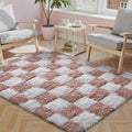 Pink Area Rug 3x5 for Kids Room Soft Fluffy Checkered Shag Carpet | Machine by PureCozy