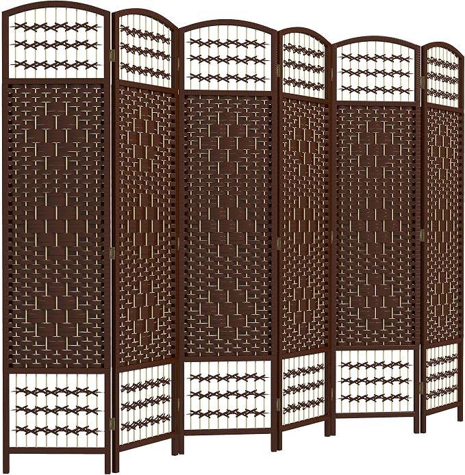 HOMCOM 6 Panel Room Divider, Folding Privacy Screen, Wave Fiber Freestanding by HOMCOM