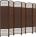 HOMCOM 6 Panel Room Divider, Folding Privacy Screen, Wave Fiber Freestanding by HOMCOM