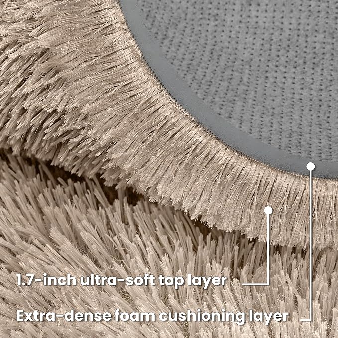 Beige Round Fluffy Rug 5ft Plush Fuzzy Shaggy Carpet | Soft Rugs - Image 8