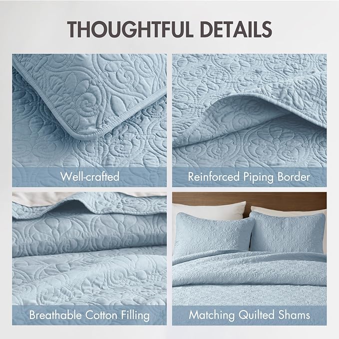 Madison Park King Quilt Bedding Set, Cottage-Inspired Damask, Classic Stitch - Image 4