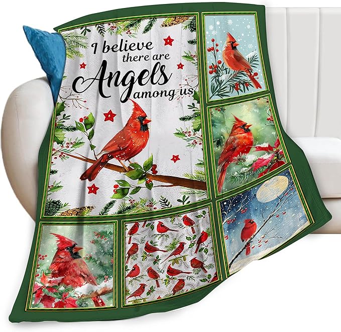 Cardinal Throw Blanket Red Birds Blankets Gifts for Couch Sofa Bed Stuff Decor Lightweight Cozy Fleece Plush Warm Flannel Bedding for Lover Men Women Adults 60"x80"