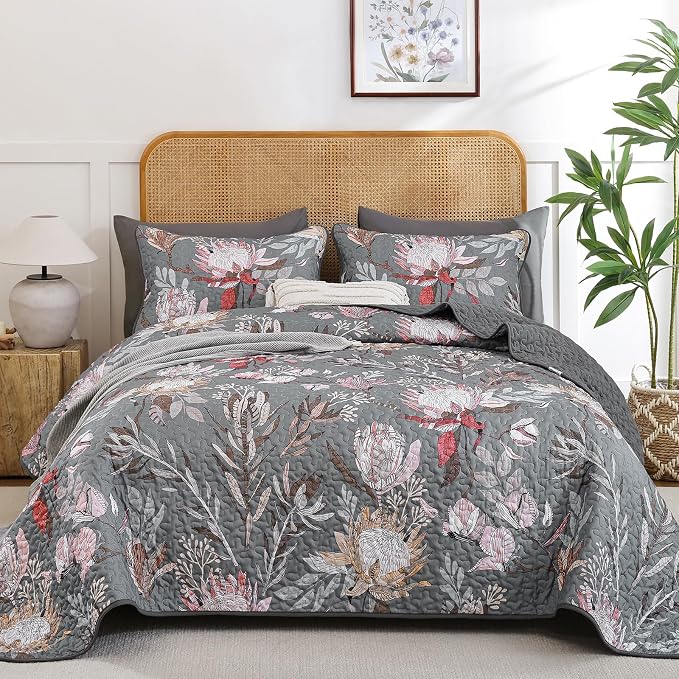 Dintszyayue Quilt Queen Size Grey, Soft Microfiber Lightweight Farmhouse Bed by Dintszyayue