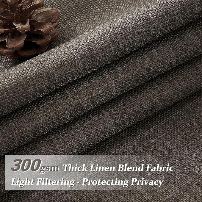 100% Blackout 96 Inch Linen Double Layer Curtains 2 Panels Set - Image 2