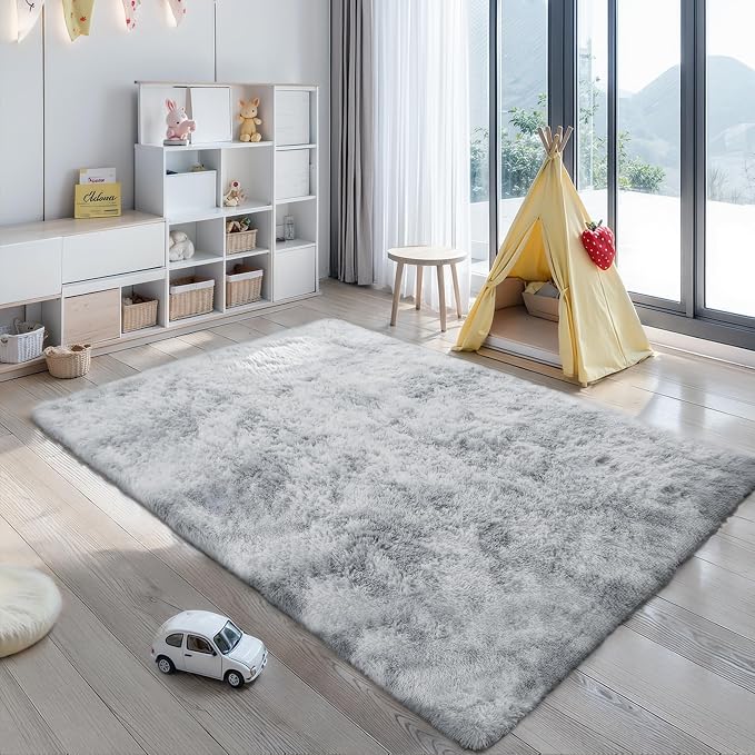 5x7 Tie-Dyed Light Grey Shag Rug - Image 6