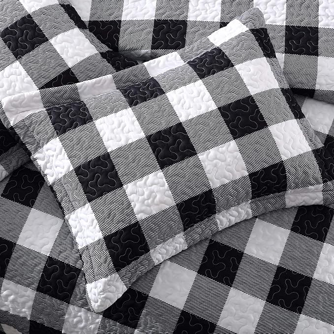EXQ Home Quilt Set Twin Size Black and White Squares Bedspread | Soft - Image 6