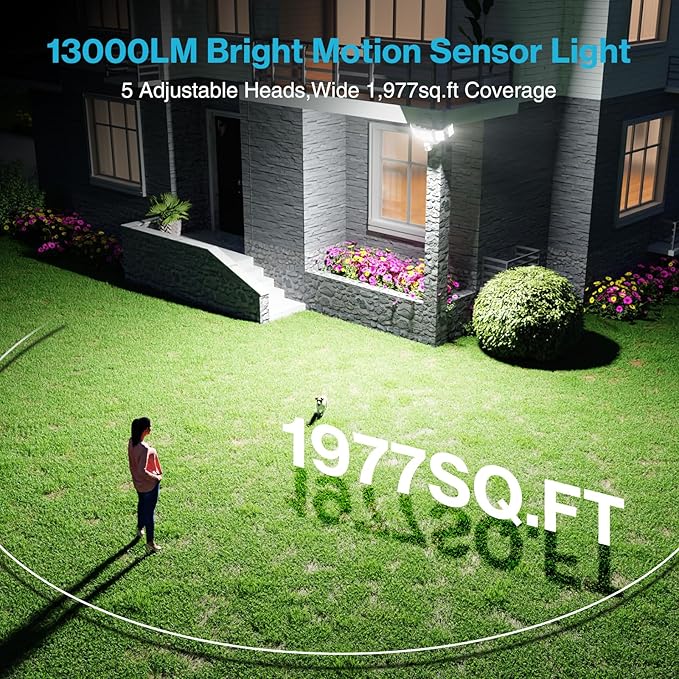 Olafus 130W Motion Sensor Outdoor Lights, 13000LM 6500K Daylight Flood Lights Outdoor Motion Sensor, Dusk to Dawn Outdoor Lighting, IP65 Waterproof Motion Detector Lights for Outside, White