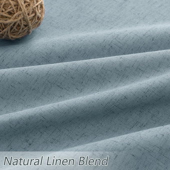 Blue 100% Blackout Linen Curtains 95 Inch Length 2 Panels Set - Image 5