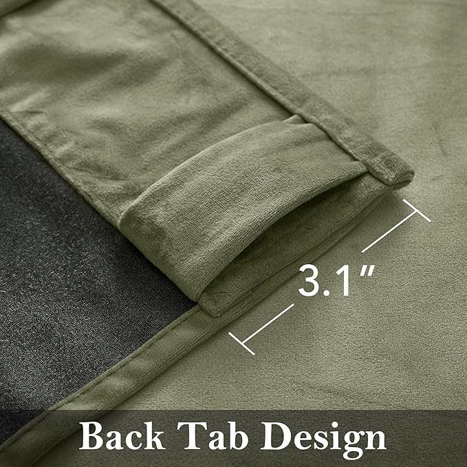 Sage Green Velvet Curtains for Bedroom 84 inches Back Tab, 2 Panels | Soft - Image 2