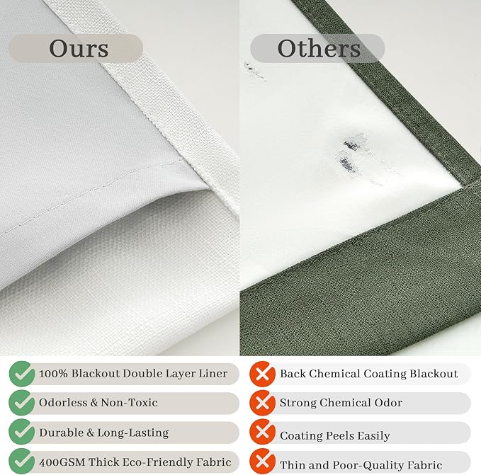 Custom Pinch Pleat Flax Linen 86 Inch Nursery Blackout Curtains 2 Panels Set - Image 5