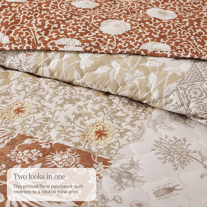 Twin/Twin XL Quilt Set-2 Pieces Soft Bedding Floral Patchwork Coverlet | All - Image 3