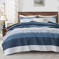 Navy Blue Quilt Twin, 2 Pieces Patchwork Striped Bedspread Set | Striped Quilt by Andency