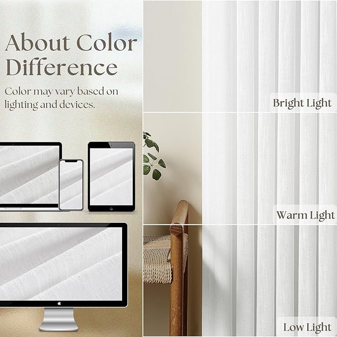 Snow White Pinch Pleated Linen Curtains 92 Inches Long 2 Panels for Living Room Bedroom Memory Training Shaped Semi Sheer Pleat Drapes with Hooks Rings Light Filtering Window Curtain 40x92